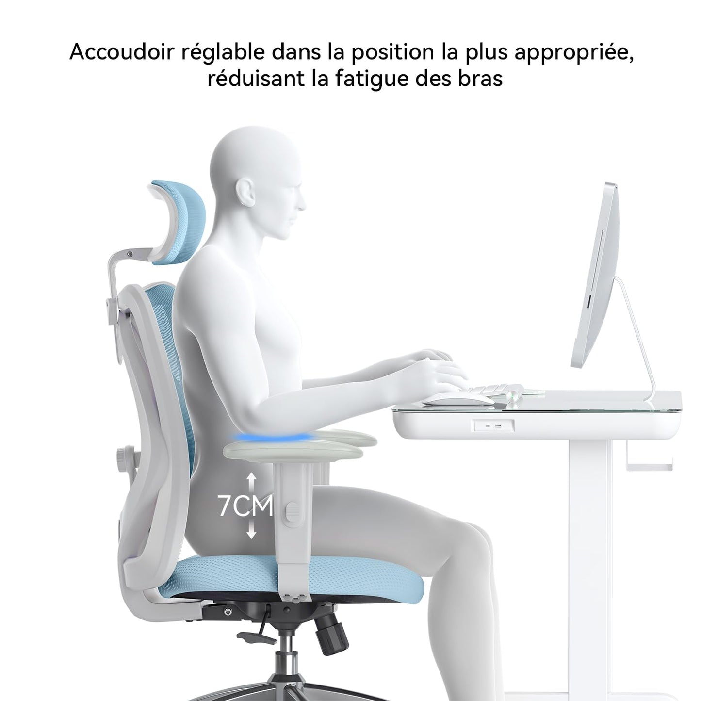 SIHOO M18 office chair ergonomic, computer desk chair with adjustable headrest and lumbar support, high back executive swivel chair for home office (light blue)