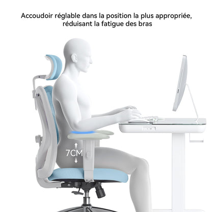 SIHOO M18 office chair ergonomic, computer desk chair with adjustable headrest and lumbar support, high back executive swivel chair for home office (light blue)