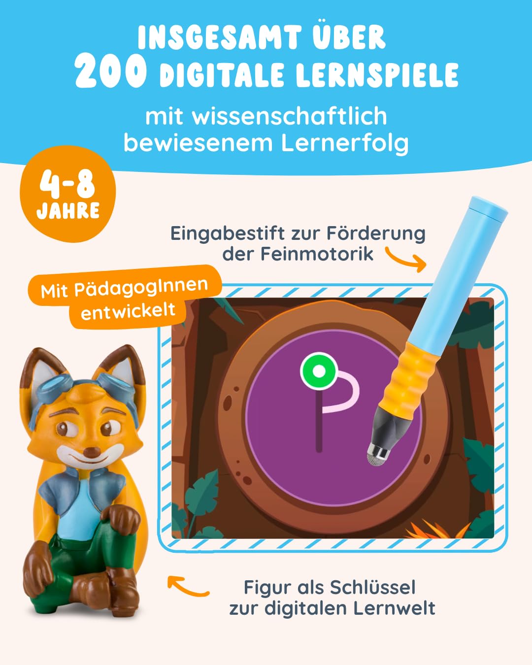 Edurino 3-in-1 Starter Kit | 3 learning games | for ages 4+ | Digital learning game with Mika First Reading & Writing, Robin First Numbers & Quantities, Yuki Creativity including pen
