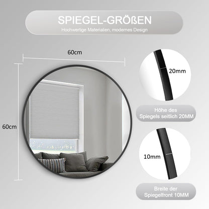 Goeze's Round Mirror Black 60cm Round Bathroom Mirror Black Metal Frame Mirror Decorative Bathroom Wall Mirror for Bathroom, Living Room, Guest WC