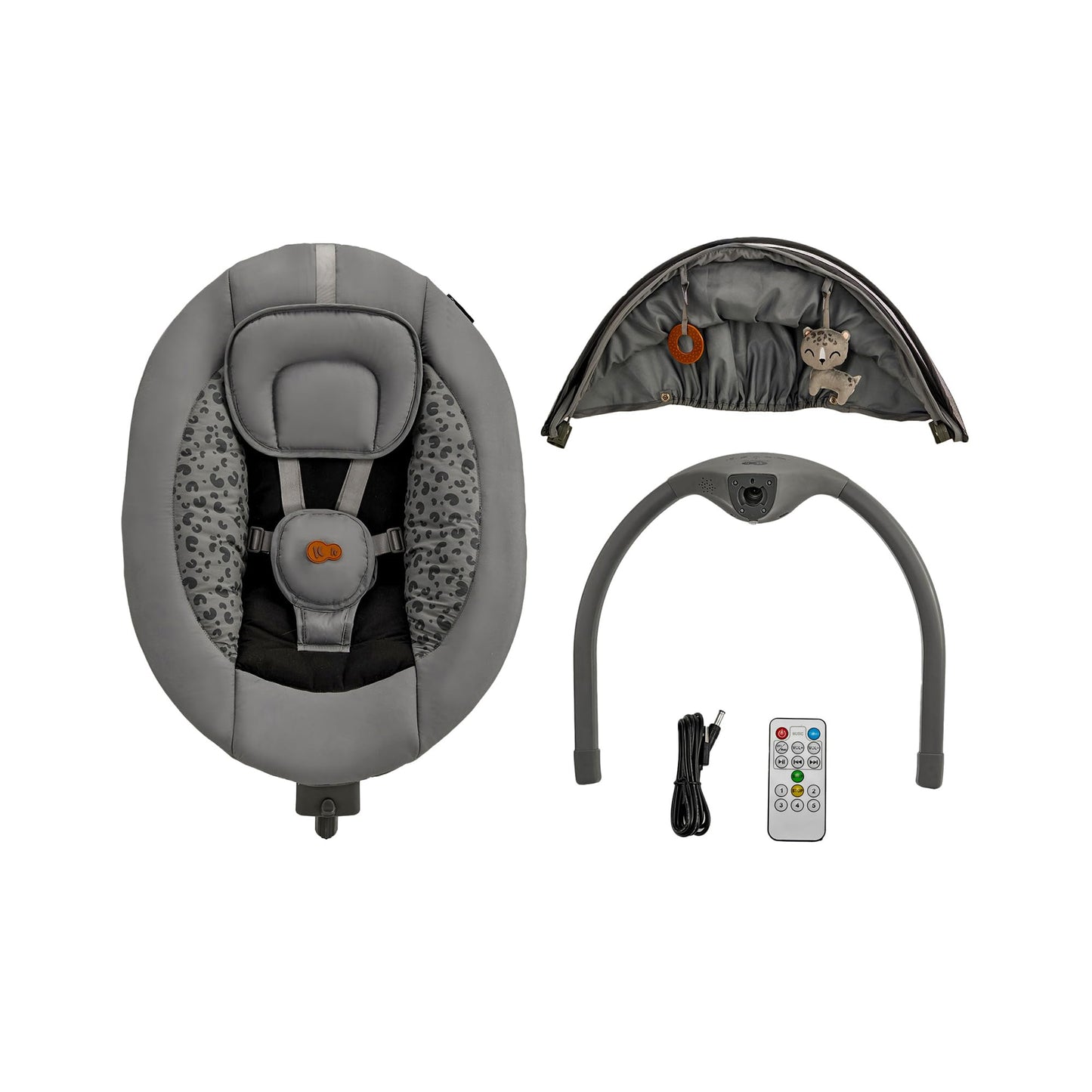 Children's LUMI 2 Baby Bouncer, Electric Baby Swing, From Birth to 9 Months, Adjustable Height, 5 Swing Modes, 12 Melodies, Toy Arch, Dark Grey