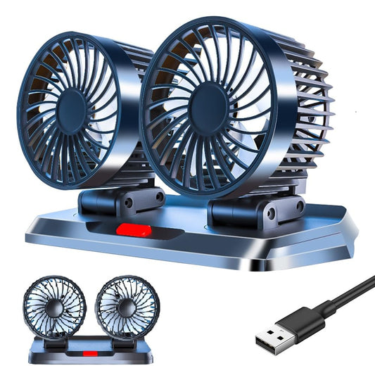 KUWUNG USB Car Fan, Dual Head 360° Rotatable USB Car Fan with 3 Speeds, Dual Fan Suitable with USB Interface for Car, RV, Home, Office, Camping