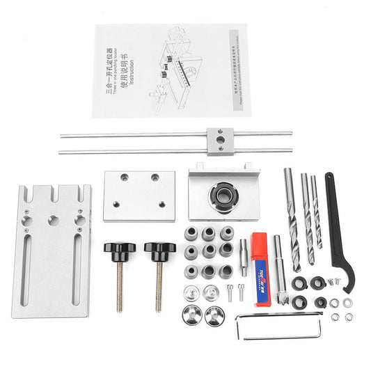 Dowel Jig, 3 in 1 6/8/10/15mm High Precision Woodworking Self-centering Doweling Jig Drill Guide Locator Kit, equipped with a special clamping plate.