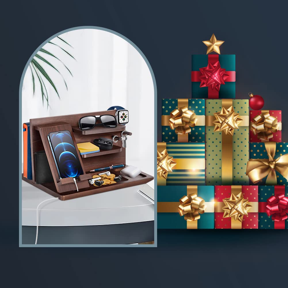 Gifts for men birthday wood phone docking station watches wallets nightstand organizer Christmas men's gift, birthday gifts for men or dad desk organizer wood