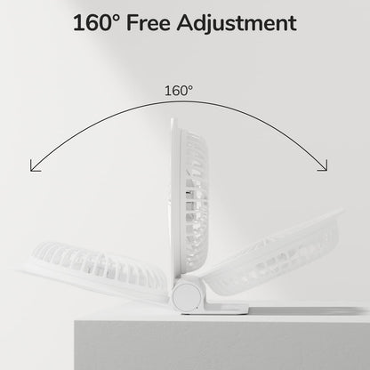JISULIFE Small Desk Fan, Mini Portable Rechargeable USB Small Fan, 160° Foldable with 4500mAh, Extremely Quiet, 4 Speeds Desk Fan for Office, Home, Camping-White
