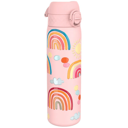 Ion8 Lightweight Steel Water Bottle 600ml Non-Insulated Leakproof One-Hand Opening Secure Lock Dishwasher Safe Flip Lid Carry Handle Easy to Clean, Rainbows