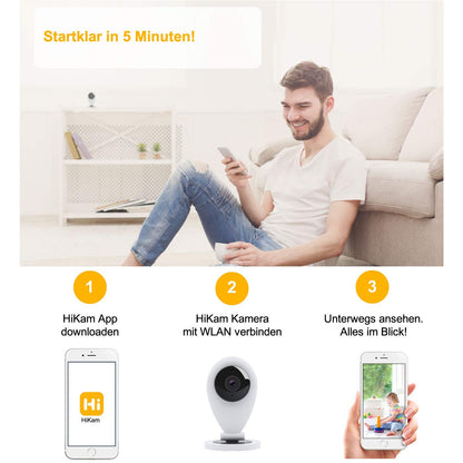 HiKam S6 surveillance camera with app and support - data backup and cloud storage in Germany | person detection | Alexa compatible | IP WiFi camera indoor | baby monitor | motion sensor | WiFi camera