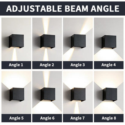 BOYIR 12W LED wall light for indoor/outdoor use with motion sensor. Modern up/down design with adjustable beam angle. Waterproof IP65 outdoor wall lamp in 3000K warm white.