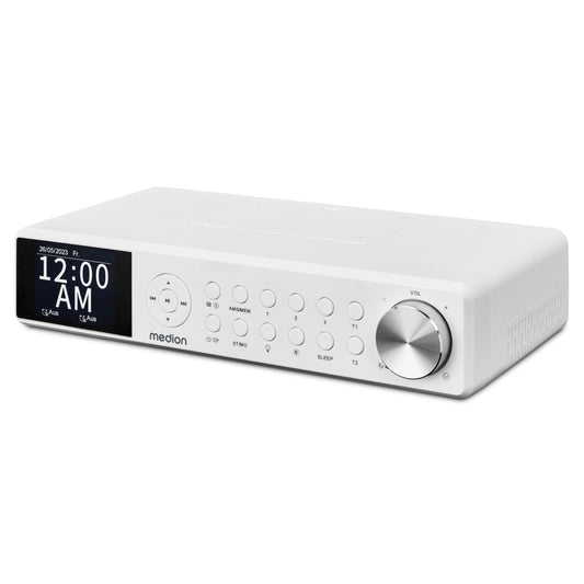 MEDION P66750 Kitchen under-cabinet radio (DAB+ kitchen radio, PLL FM radio, dimmable TFT color display, cooking timer, Bluetooth, LED strip, including mounting material) white