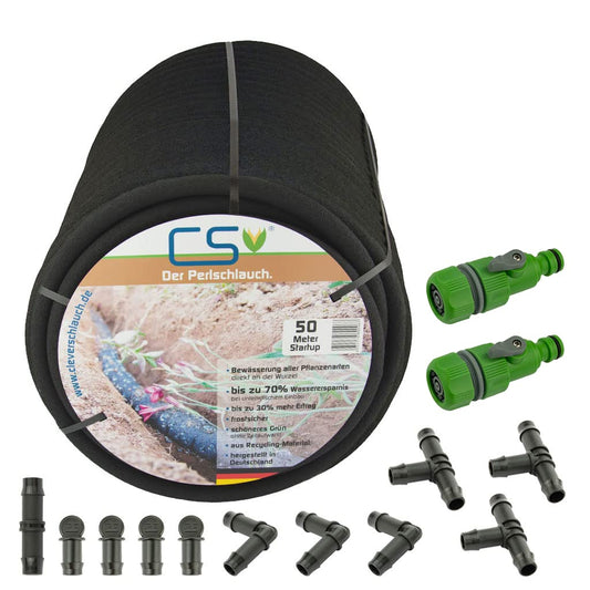 50m drip hose starter kit with the Z2.00 beginner accessory set for sustainable garden watering/raised bed irrigation/flower watering.