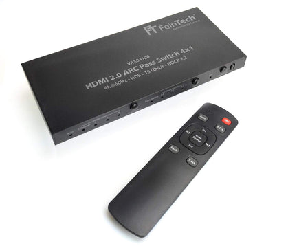 FineTech VAX04100 HDMI 2.0 ARC Pass Switch 4x1, for 3 HDMI sources, Soundbar and TV Beamer 4K@60Hz| HDR | 18Gbit/s | HDCP 2.2 Dolby Atmos