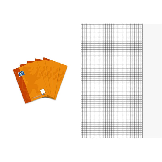 Oxford School Exam pad A4, lined with margin, 50 sheets, orange, pack of 5 & Brunnen 102142650 Legal pad/Legal paper (A4, squared with margin, ruling 26, 80 gsm, 50 sheets shrink-wrapped)