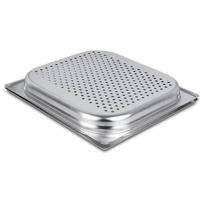 jokobela 2-piece GN container set :: 1x perforated / 1x non-perforated :: suitable for Gaggenau, Miele, and Siemens steam ovens (stainless steel, dishwasher safe, GN 2/3, W 32.5 x L 35.4 x 40mm deep)