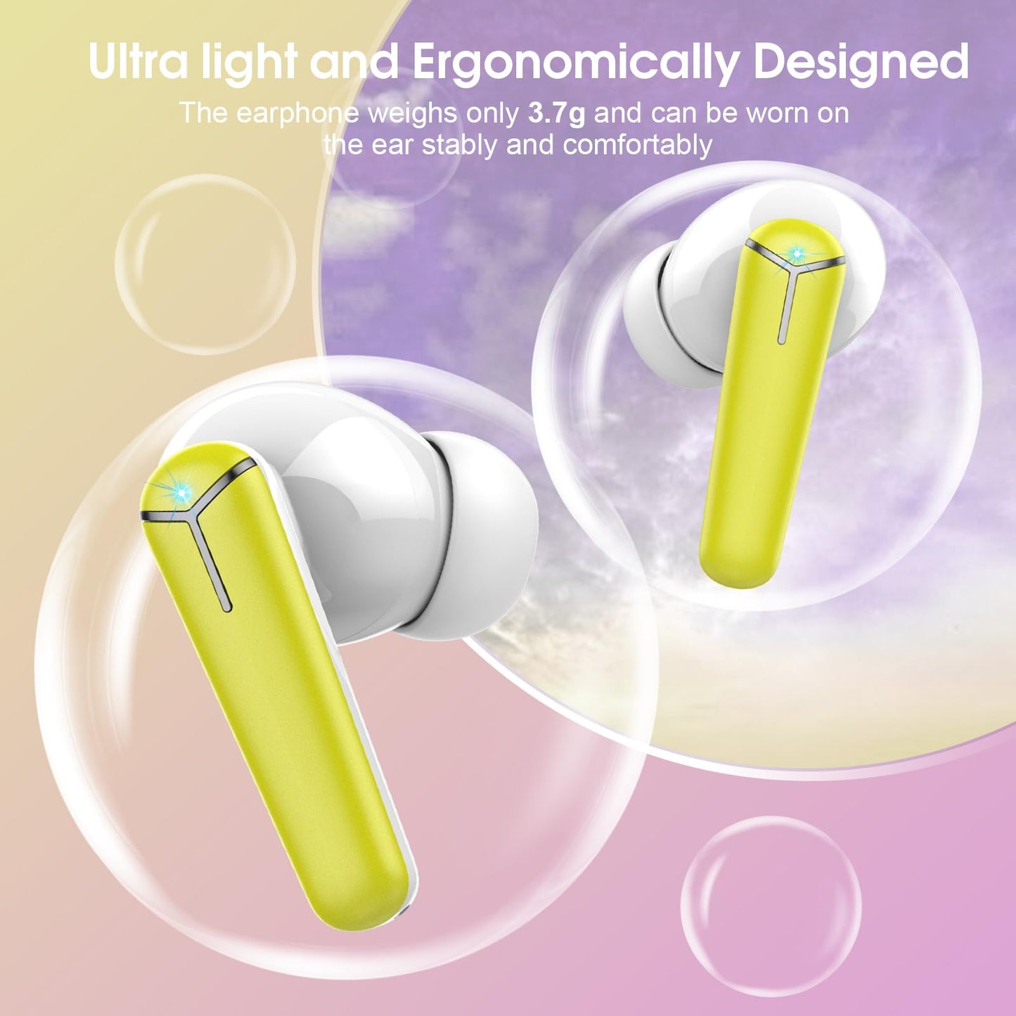 AI headphone translator, 3-in-1 language translator headphones 144 languages with app, 48H Bluetooth 5.4 translator headphones, 4 translation modes real-time translator earbuds LED display for learning, yellow