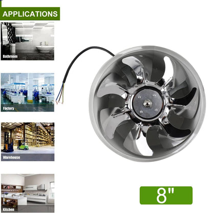 ECUTEE duct fan exhaust fan 8" air supply/exhaust fan 200mm inline duct fan air extractor industrial fan suction low energy consumption for bathroom kitchen white