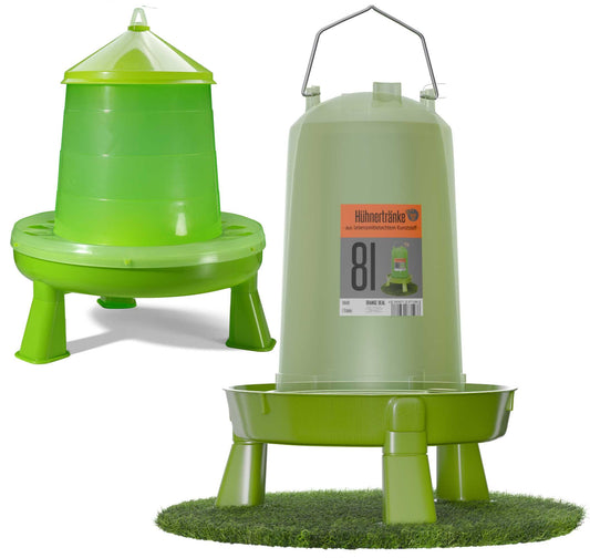 8 liter poultry drinker green with feet and 4 kg poultry feeder green with feet for chickens, chicken feed trough, chicken feed dispenser, chicken feed automatic, chicken feeder, chicken feed dispenser