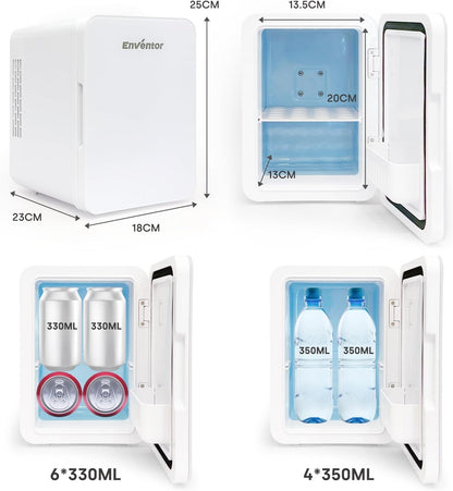 Enventor Mini Fridge 4 Liter, 6 Can Mini Coolers for Bedroom, AC+12V DC Power Cooler and Warmer, Portable Small Fridge for Car, Travel, Cosmetics, Drinks, Fruit, White
