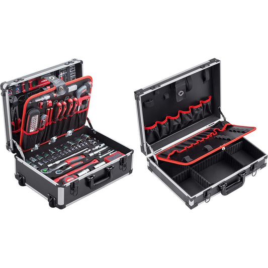 Master tool trolley 156 pieces - tool set with wheels & empty tool box - 460 x 320 x 140 mm - individual compartment layout