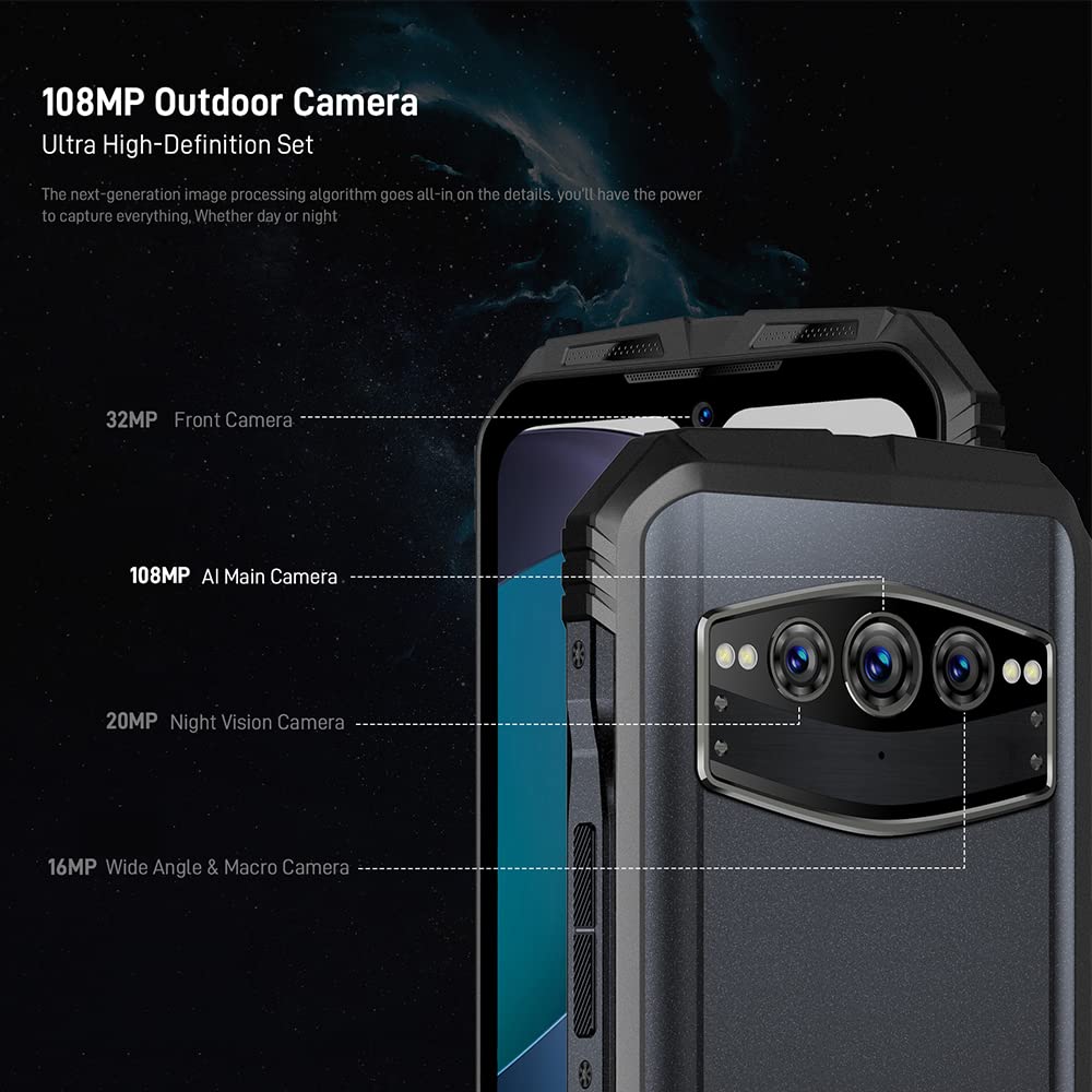 DOOGEE V30T (2023) 5G smartphone without contract, Dimensity 1080 20GB + 256GB, 10800mAh battery, 108MP camera (20MP infrared) + 16MP + 32MP, Android 12 6.58 inch, wireless charging NFC black