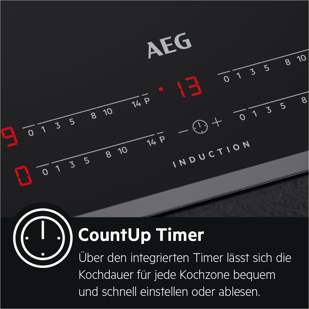 AEG IKB8443AXB Induction Hob with Hob²Hood, Slider Control, 80 cm, Stainless Steel Frame, 4 Cooking Zones, Power Function, Child Lock