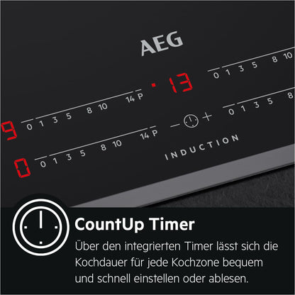 AEG IKB8443AXB Induction Hob with Hob²Hood, Slider Control, 80 cm, Stainless Steel Frame, 4 Cooking Zones, Power Function, Child Lock