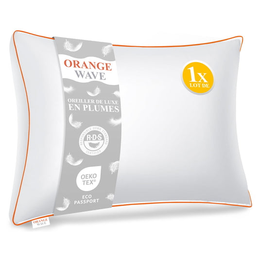 Orange Wave Down Pillow 55x70cm Feather Pillow - Head Pillow 1 Piece Pillow Down and Feathers Sleep Pillow, RDS and Oeko-TEX Side Sleeper Pillow for Maximum Support and Luxurious Sleep Comfort