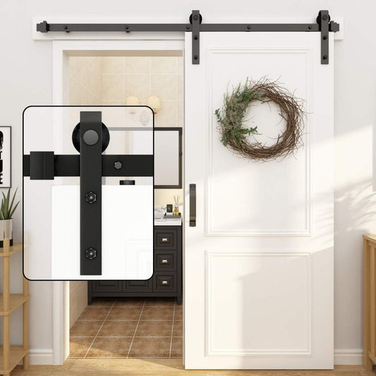 WINSOON Sliding Door Hardware Kit, 183CM Sliding Door System Track for Single Wooden Door for Interior Doors and Wall Cabinets Smooth and Quiet J-Shape, Door not included