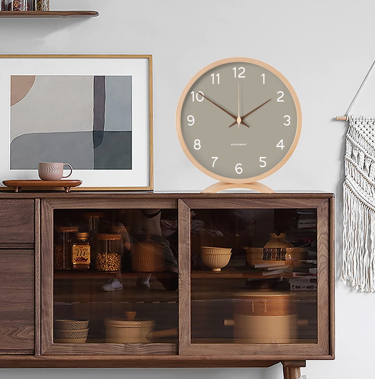 Maxspace table clock analog, 21cm wood battery operated, no ticking for bedroom office living room decor modern