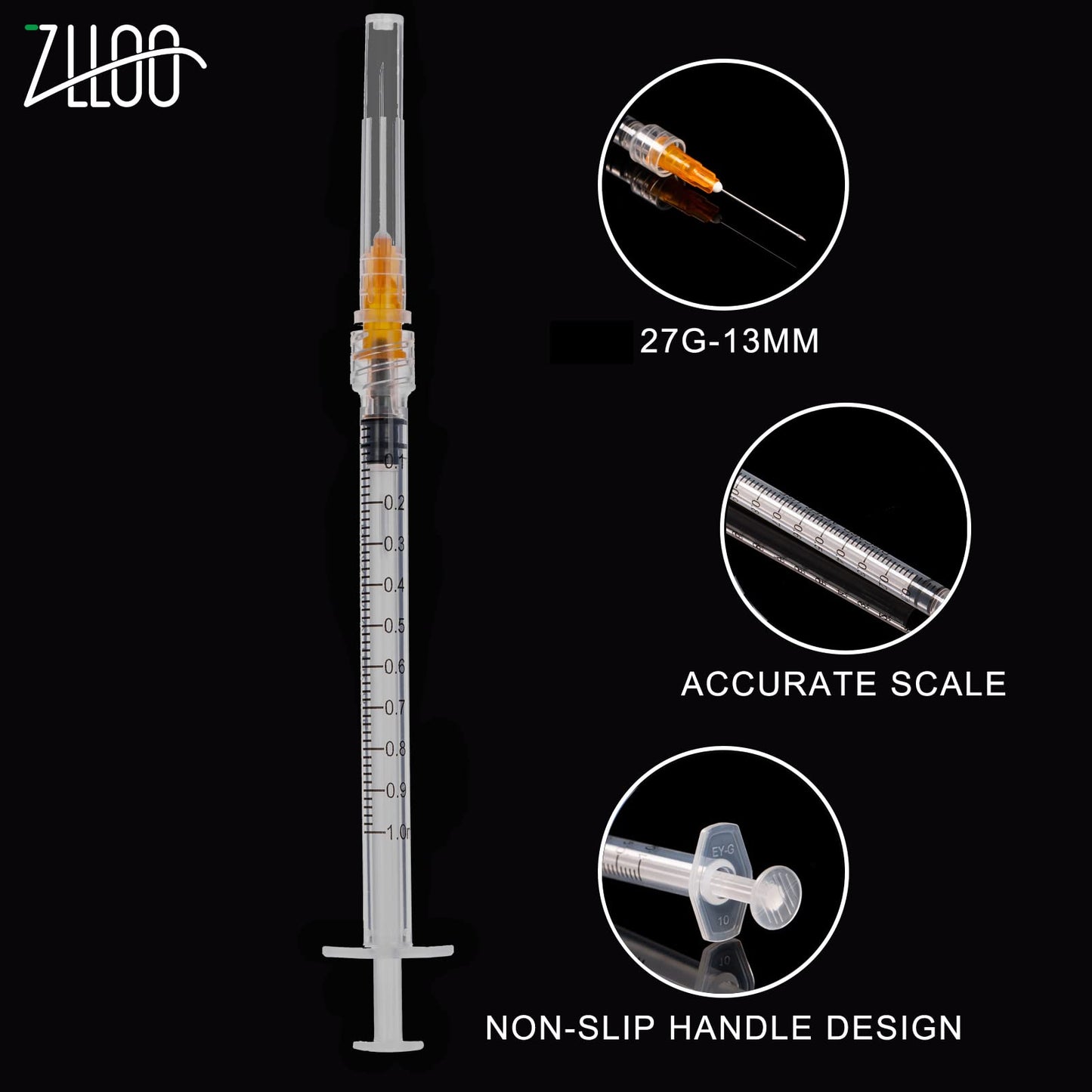 1 ml/cc plastic syringe with 25G-25mm needle, disposable Luer-Lock, individually packaged, easy to use (100 pieces)