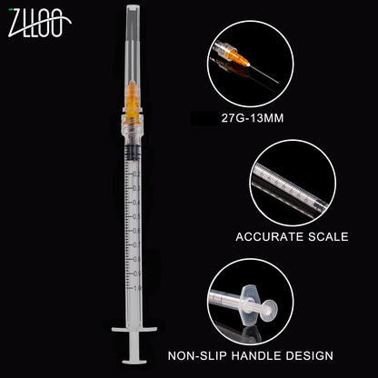 1 ml/cc plastic syringe with 25G-25mm needle, disposable Luer-Lock, individually packaged, easy to use (100 pieces)
