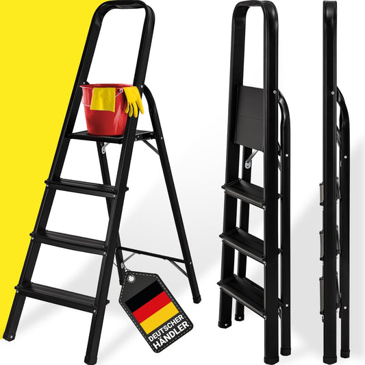 CRAFTFULL Step Ladder CF-133A | 3 Steps - 2-6 Step Ladder - Folding Step Stool - Stairway Ladder - Folding Ladder - Household Ladder - Stepladder (4 Steps Black Edition)