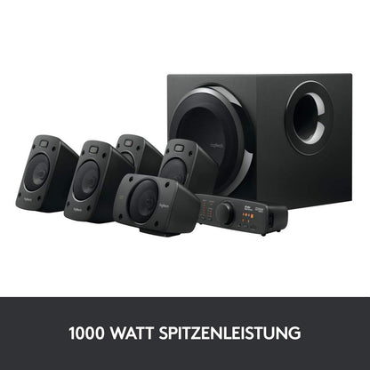Logitech Z906 5.1 Sound System, speakers with 1000 watts surround sound, THX, multiple audio inputs, remote control, EU plug, compatible with PC/PS4/Xbox/stereo system/TV/smartphone/tablet - Black
