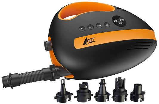 AGT SUP Battery Pump: Battery-operated air pump for SUP boards, 350 l/min, 3X 4,000 mAh, USB, 12V (Accu pump for compressor, electric)
