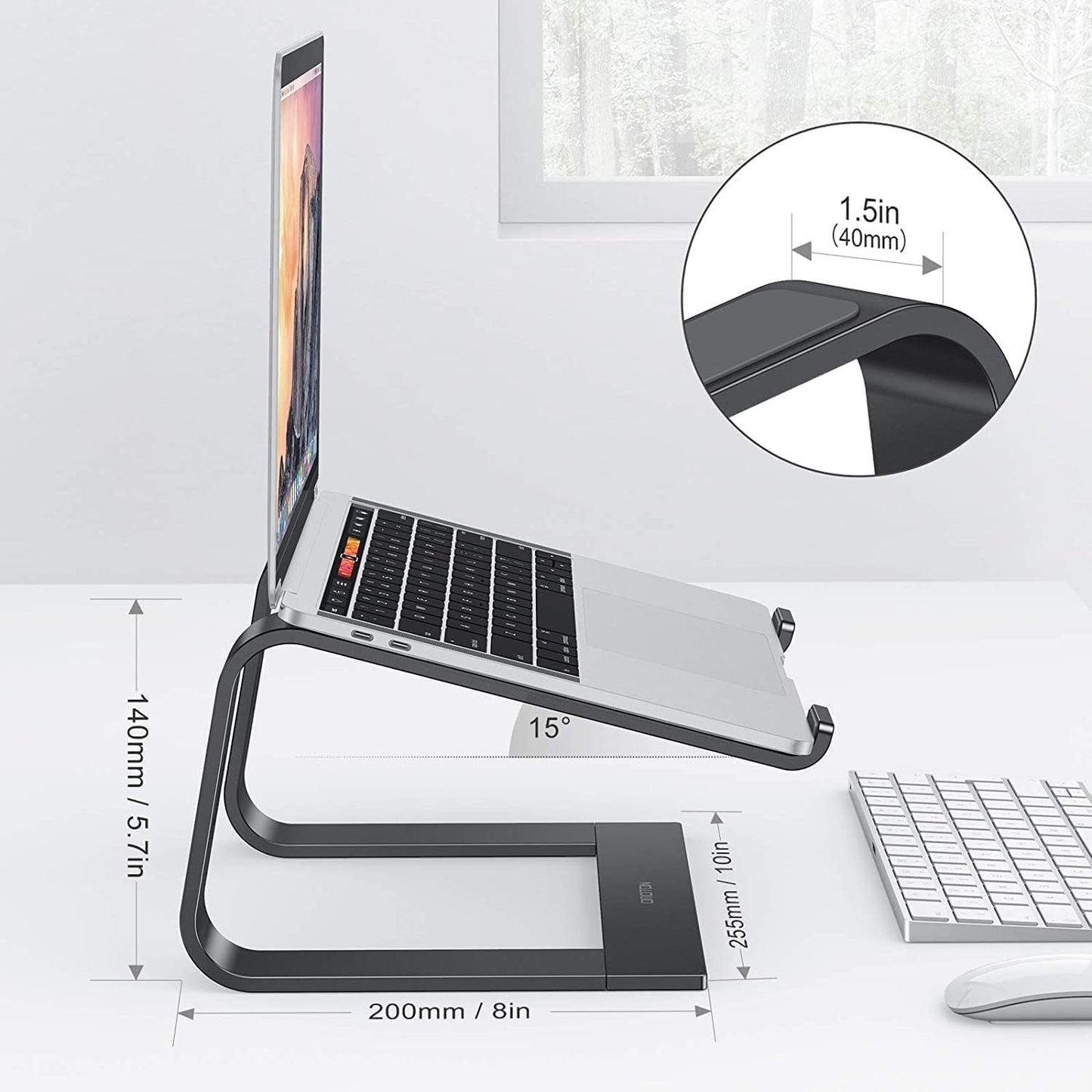 OMOTON Laptop Stand, Notebook Stand with Ventilation, Universal PC Riser Ergonomic Laptop Holder Aluminum for Laptops in 10-15.6 inches like MacBook Pro/Air, HP, Dell, Lenovo, Huawei, Black