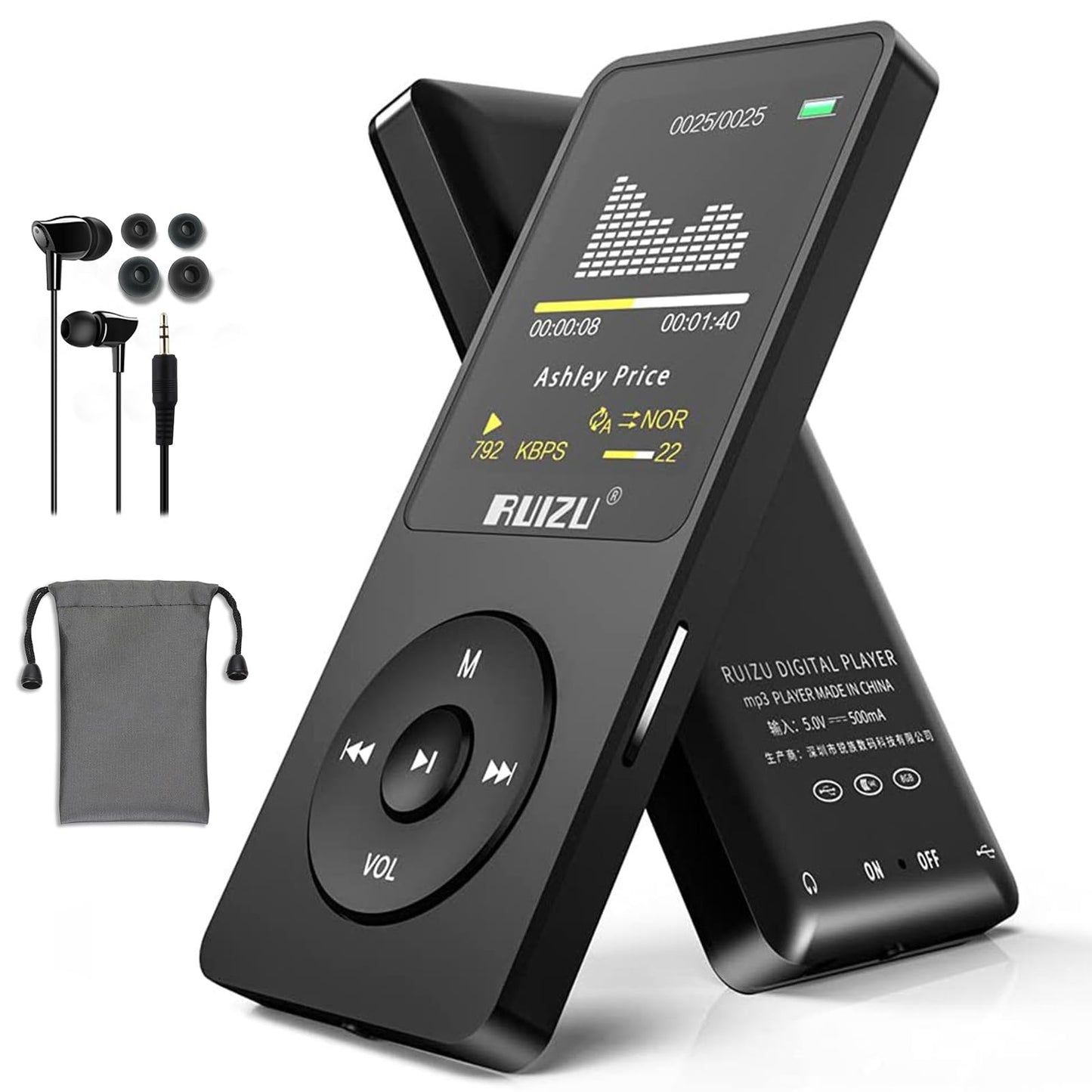 64GB MP3 player with Bluetooth 5.3, ultralight (30g), up to 80 hours of battery life, 1.8-inch screen, great for sports, kids, and adults, supports TF cards up to 128GB.