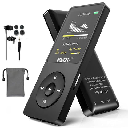 64GB MP3 player with Bluetooth 5.3, ultralight (30g), up to 80 hours of battery life, 1.8-inch screen, great for sports, kids, and adults, supports TF cards up to 128GB.