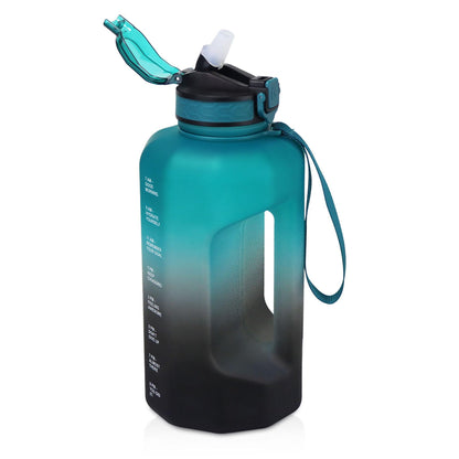 GLEKGLEK Large Water Bottle 2.2 Liters, Sports Bottle Gym with Time Markings for Work Exercise Camping (Green Black)