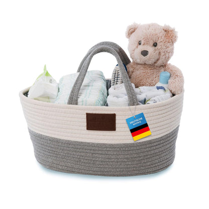 All Kids United Baby Changing Organizer; Diaper Caddy Baby Basket Changing Bag for diapers & changing essentials, portable shopping bag shopper diaper storage basket made from 100% cotton linen.