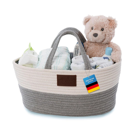 All Kids United Baby Changing Organizer; Diaper Caddy Baby Basket Changing Bag for diapers & changing essentials, portable shopping bag shopper diaper storage basket made from 100% cotton linen.