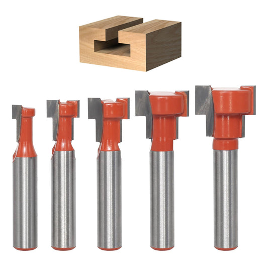 AKYLIN 5-pc T-Slot Cutter Set 8mm Shank, T-Track Slotting Wood Router Bit, T-Slot Cutter Set, Router Bits for Woodworking
