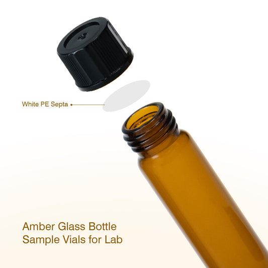 ALWSCI 20pcs 10mL amber glass sample vials 18-400 black closed top PP cap, PE liner sample container laboratory vials 22×52mm