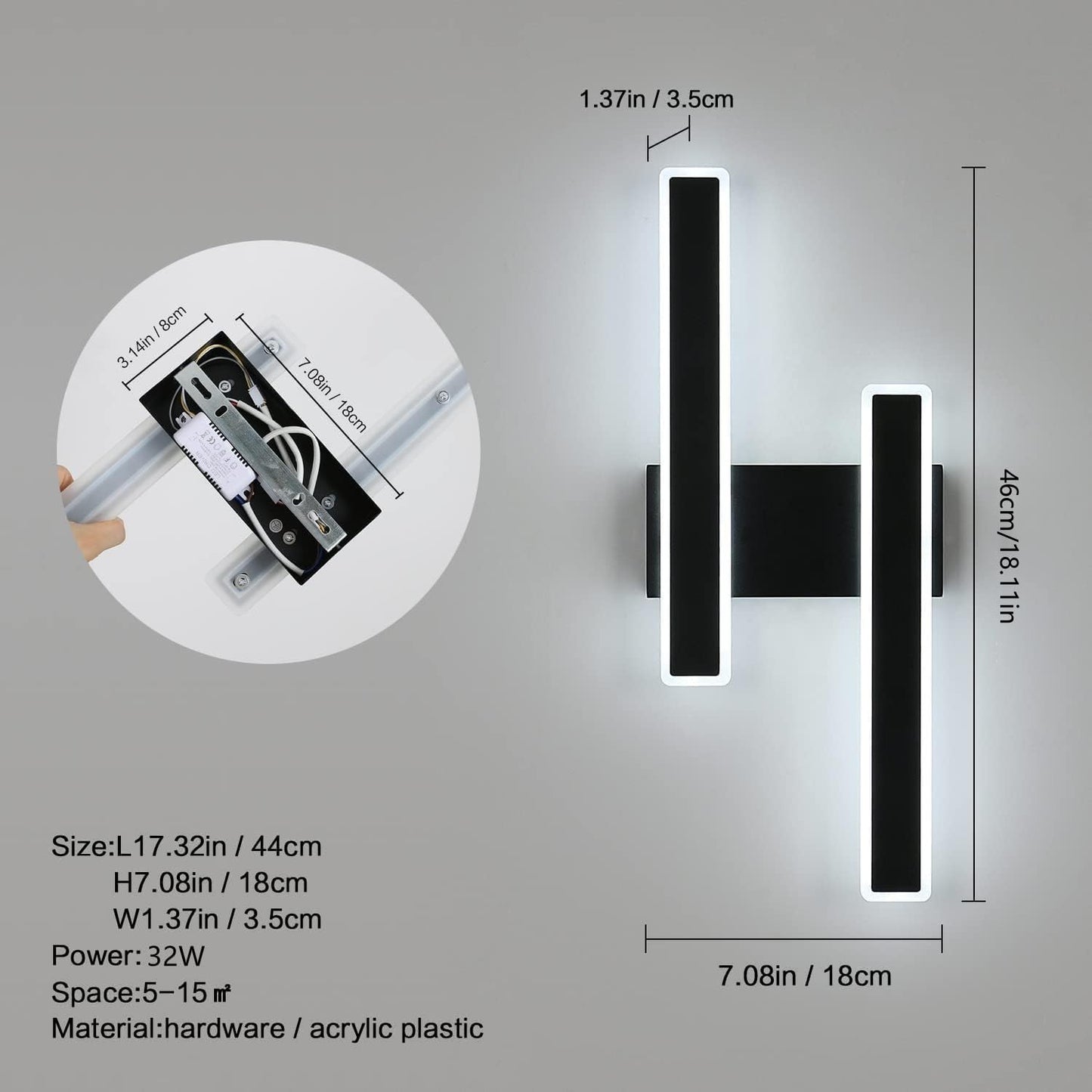 Attractive Indoor Modern Wall Light, 32W 3600LM LED Wall Lamp, Creative Long Parallel LED Wall Light for Living Room Bedroom Hallway Staircase, Warm White|Cool White|Neutral White