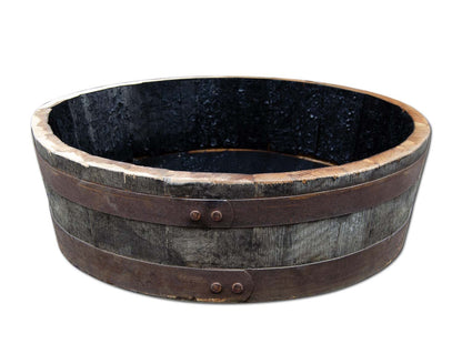 Temesso whisky barrel section can be used as a planter for kitchen herbs, herb garden, bird bath, or tub. Height approximately 18cm (natural).