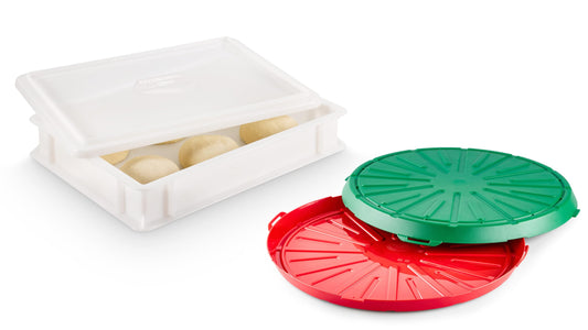 THE BOX FACTORY 1 Pizza Dough Ball Box Gusto + Lid + 1 Avantibox (storage box) 40x30x7 cm, dough box for 6 pizza dough balls, pizza dough container (1 Gusto Box + 1 Lid + 1 Avanti)