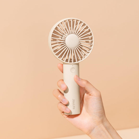 JISULIFE Portable Mini Hand Fan, 4500mAh strong battery powered, small, personal, with 3 speeds, USB rechargeable for outdoor, indoor, gifts for women and men - Beige