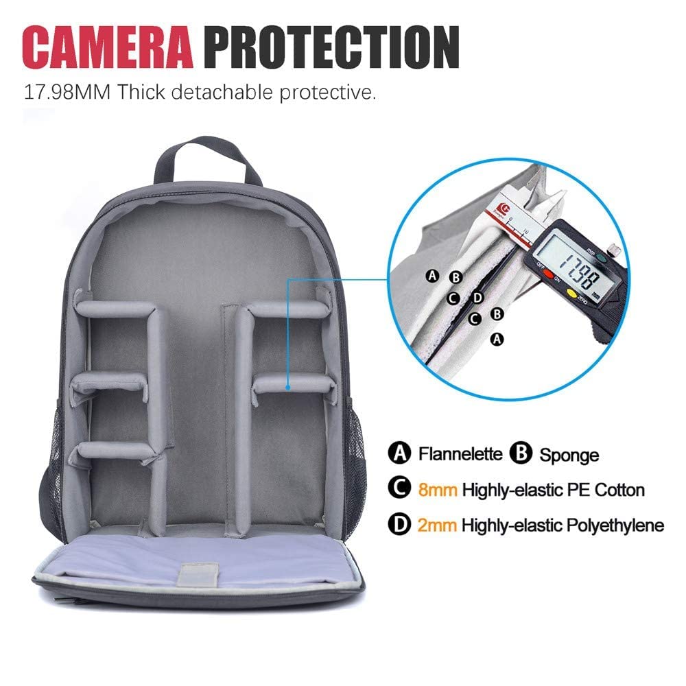 Cwatcun Camera Backpack Professional for mirrorless DSLR/SLR camera, waterproof, camera bag compatible for Sony Canon Nikon camera and lens tripod accessories (3.0 Black, L)