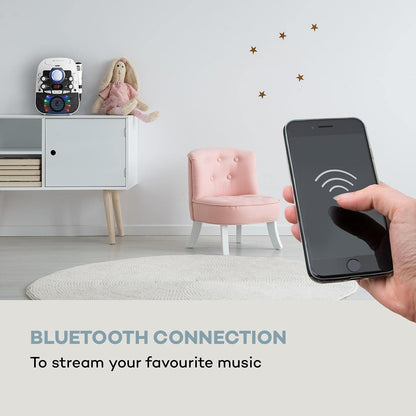 auna StarMaker 2.0 Karaoke System, karaoke machine with Bluetooth function, CD player, for CD, CD+G, CD-RW, includes microphone, 2 microphone inputs, LED show, A/V output, white.