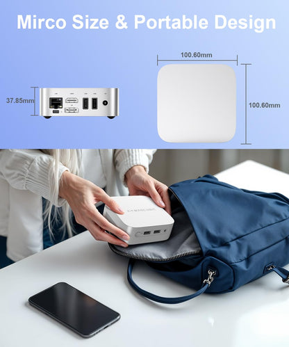 Magcubic Mini PC N150 (4C/4T, up to 3.6GHz) supports 16GB RAM 512GB M.2 SSD Mini PC Windows 11, Mini Computer 4K@60HZ UHD Dual Display HDMI+DP 1.4/Dualband WiFi/BT4.2/RJ45 for business, home theater.