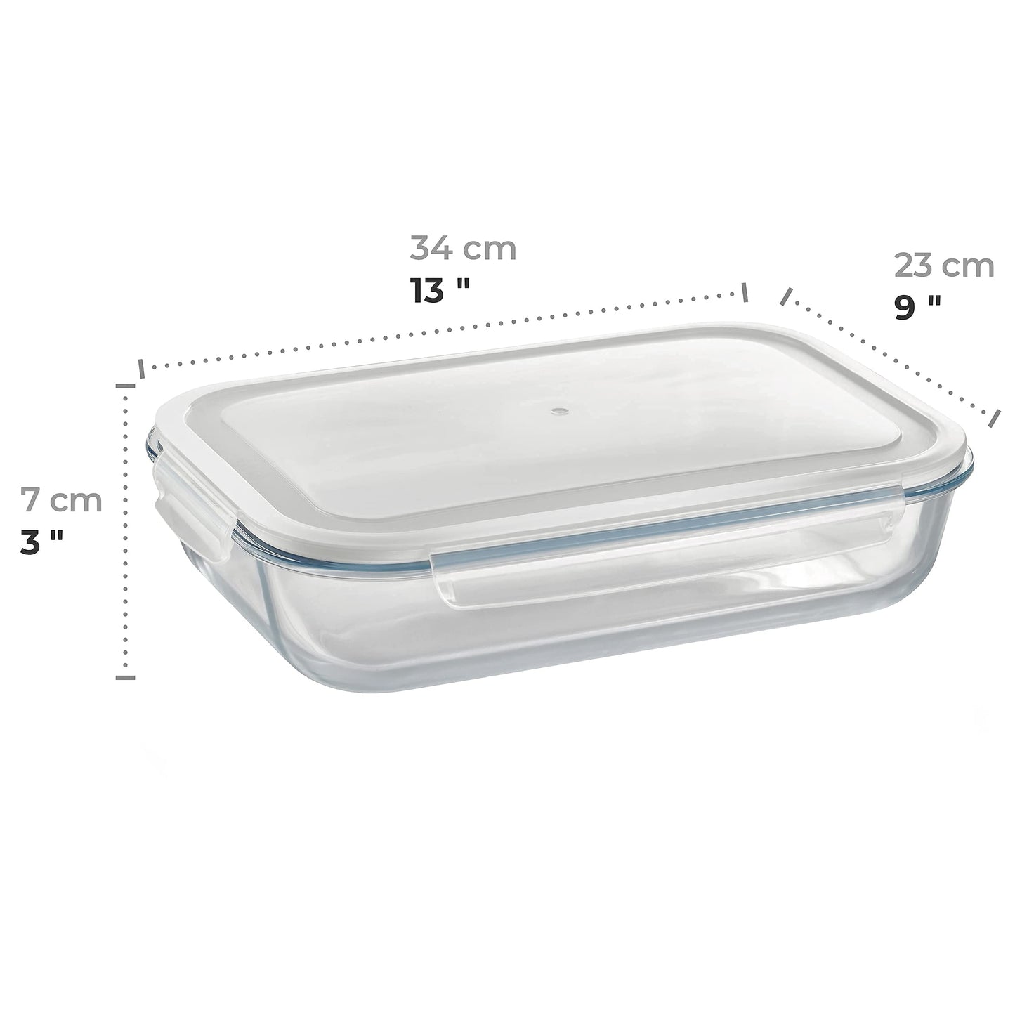 Grizzly XXL glass food storage container, 3600 ml, airtight, rectangular, click closure, versatile containers for oven, microwave, freezer.