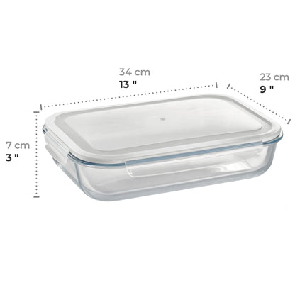 Grizzly XXL glass food storage container, 3600 ml, airtight, rectangular, click closure, versatile containers for oven, microwave, freezer.